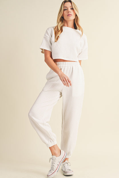 White Lattice Textured Cropped Tee