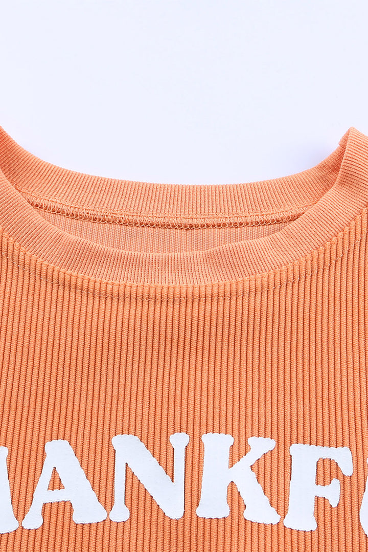 Apricot Drop Shoulder Ribbed Oversized Sweatshirt