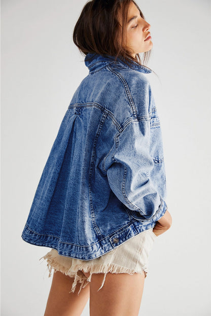 Light Blue Washed Oversized Pocketed Denim Jacket