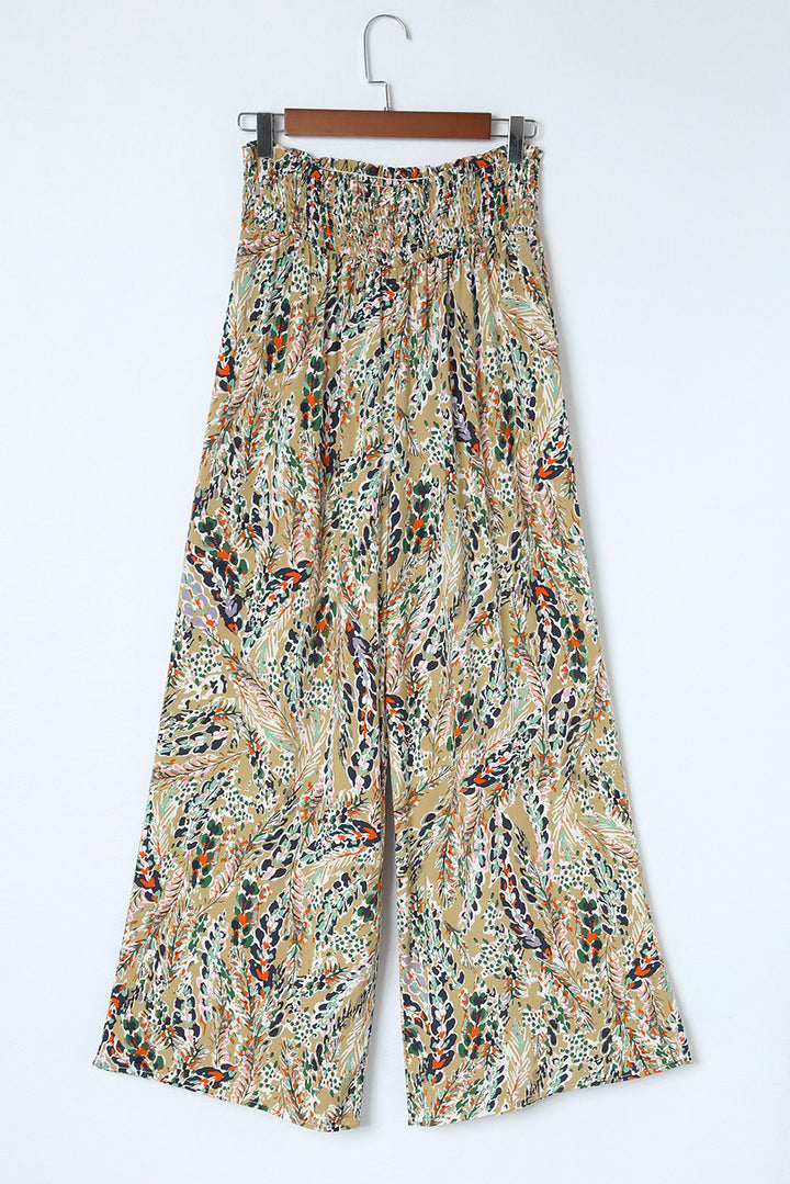 Multicolor Abstract Print Shirred High Waist Wide Leg Pants