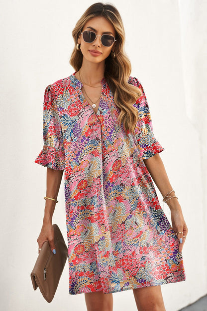 Neck Half Sleeve Casual Tunic Dress