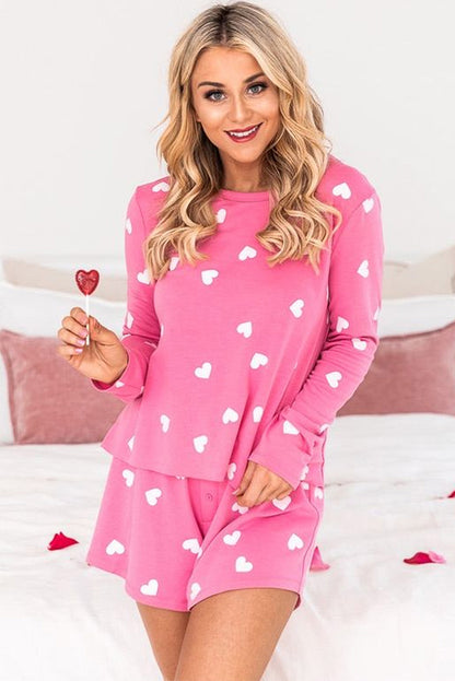 Pink Valentine Heart Print Long Sleeve Top