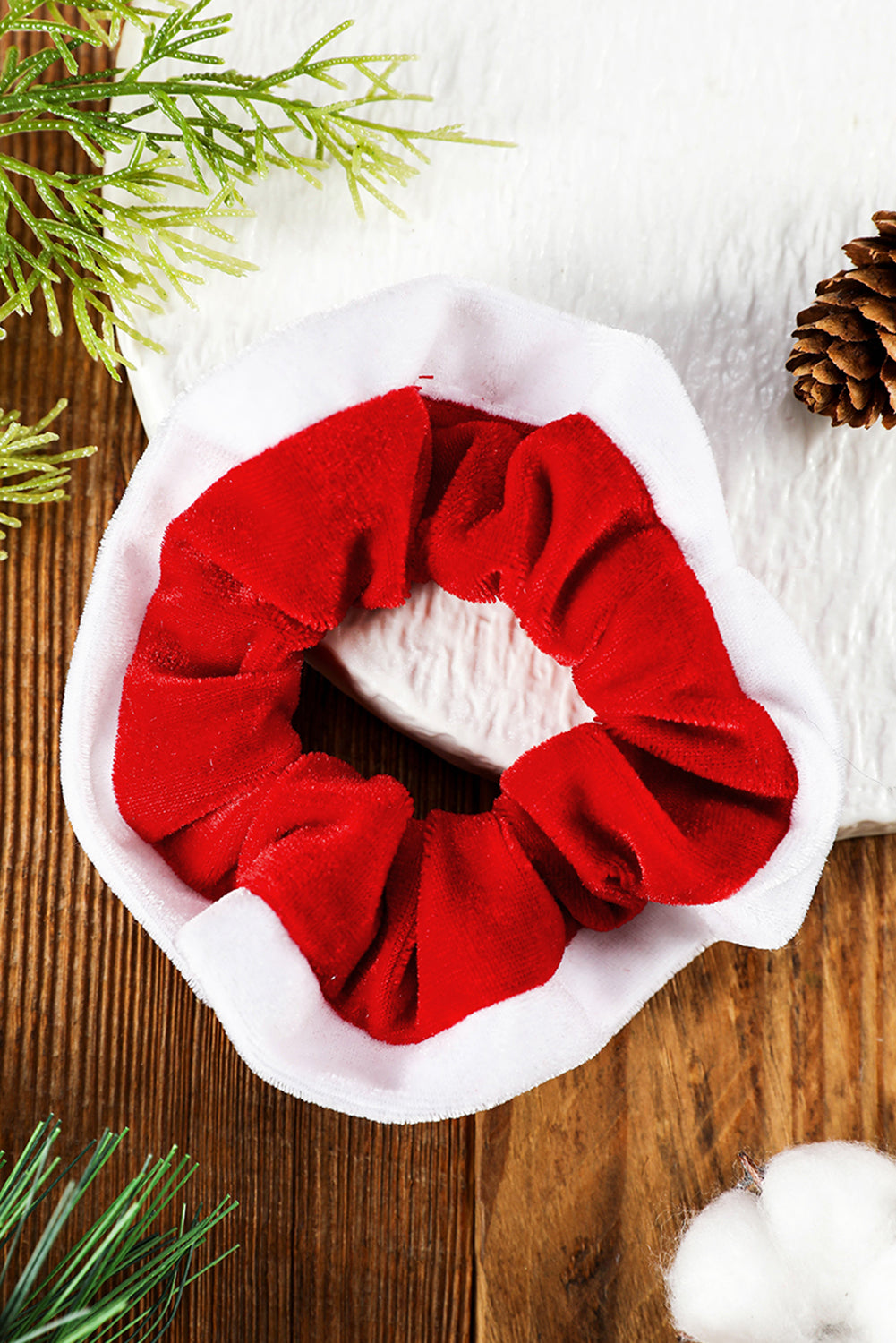 Fiery Red Color Block Flannel Christmas Scrunchie Hair Tie