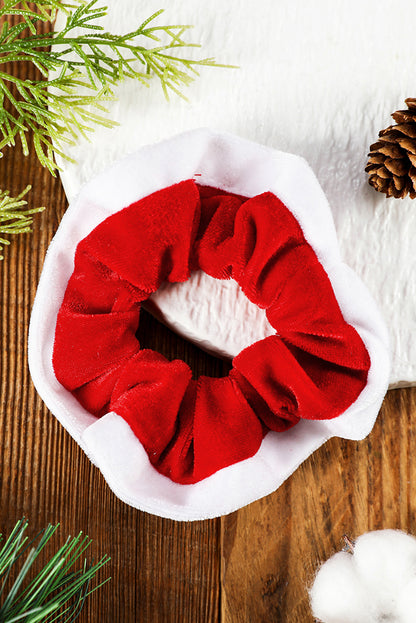 Fiery Red Color Block Flannel Christmas Scrunchie Hair Tie