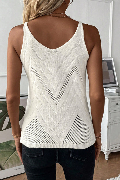 Parchment Chevron Pointelle Knit Cami Top