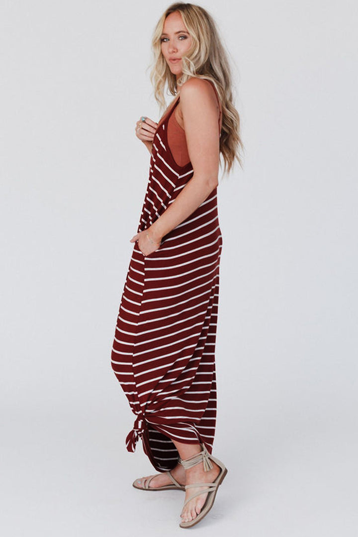 Red Stripe Print Maxi Dress