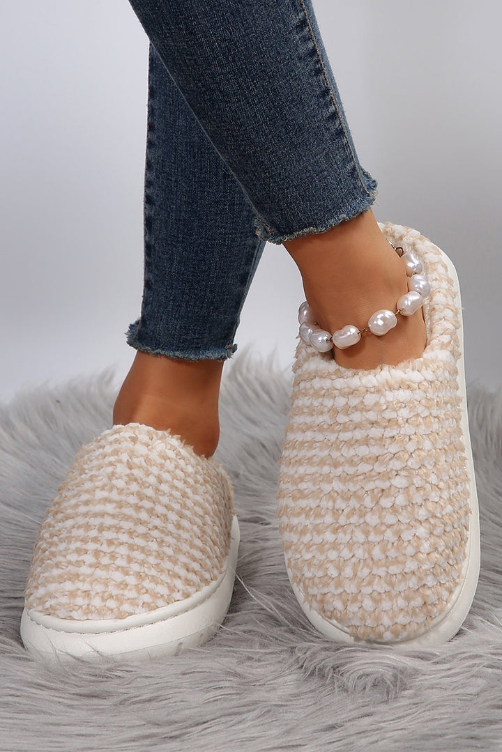Apricot Two-tone Knitted Warm Homewear Slippers