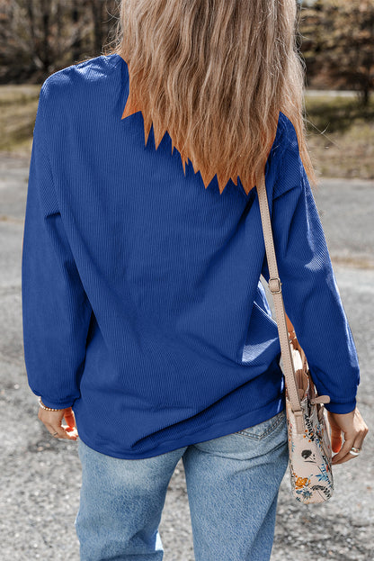 Dark Blue GAME DAY Glitter Detail Graphic Drop Shoulder Sweatshirt