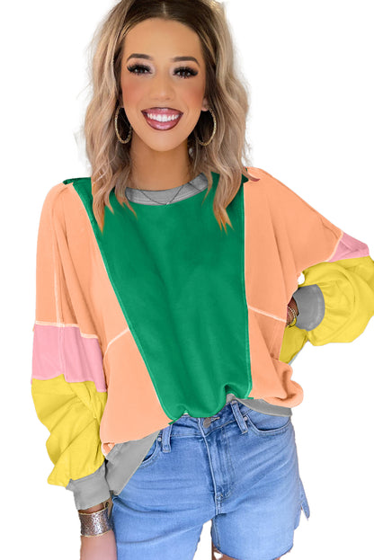 Orchid Petal Colorblock Patchwork Drop Shoulder Top