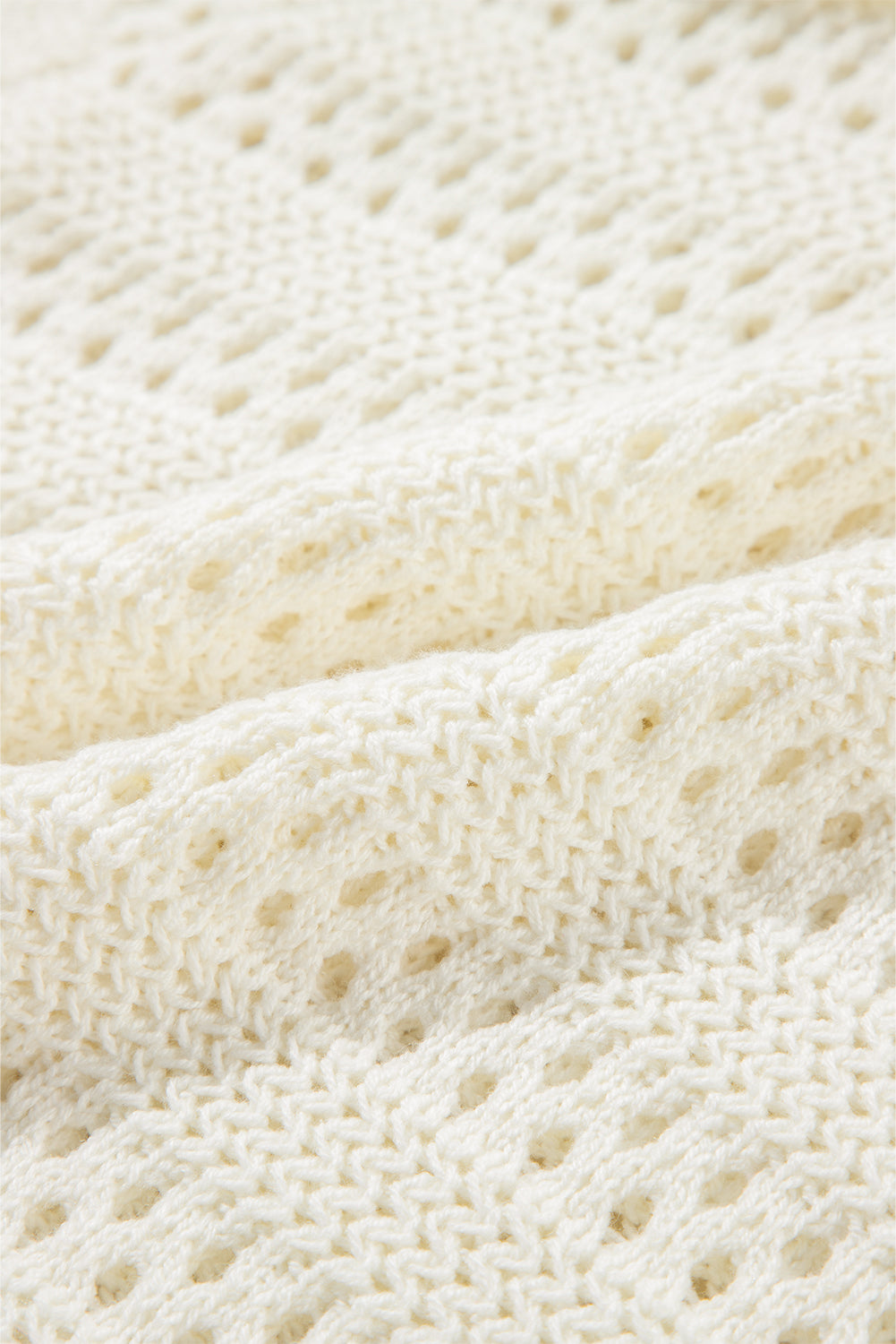 White Pointelle Knit Raglan Sleeve Drawstring Hooded Sweater