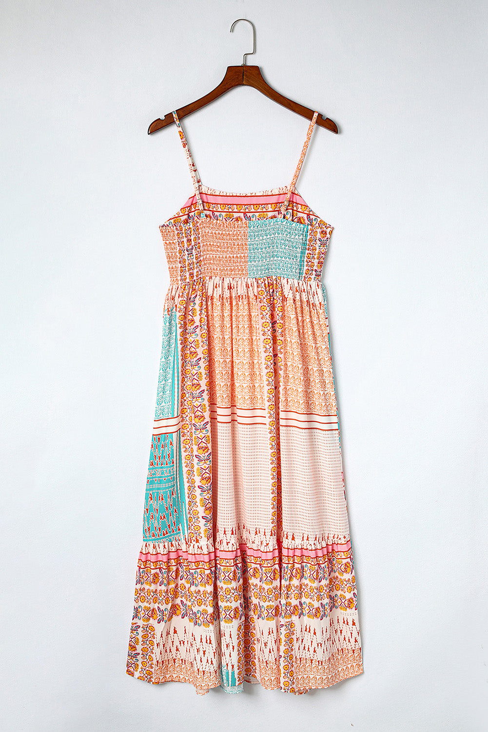 Multicolor Boho Patchwork Print Square Neck Sundress