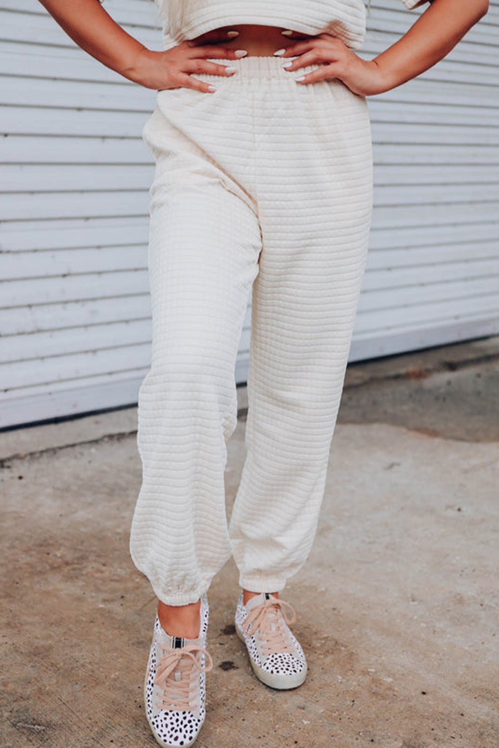 White Lattice Textured Cropped Tee