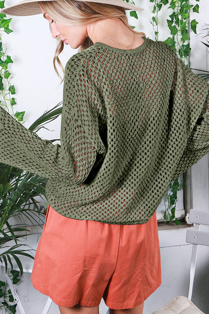 Vineyard Green Buttoned V Neck Split Sleeve Knit Top