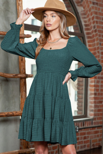 Long Sleeve Smocked Tiered Boho Dress