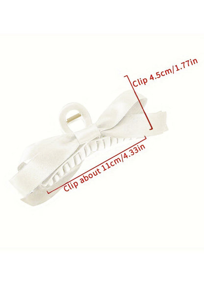 White Solid Color Ribbon Bow Decor Hair Clip