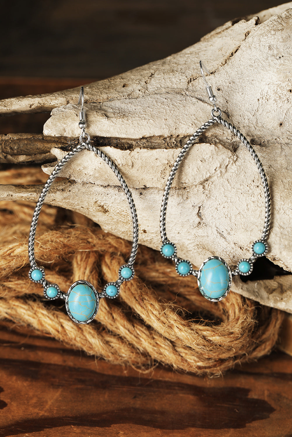 Silver Vintage Turquoise Water Drop Hook Earrings