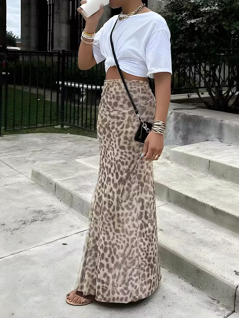 Leopard Printed Maxi Pencil Skirts