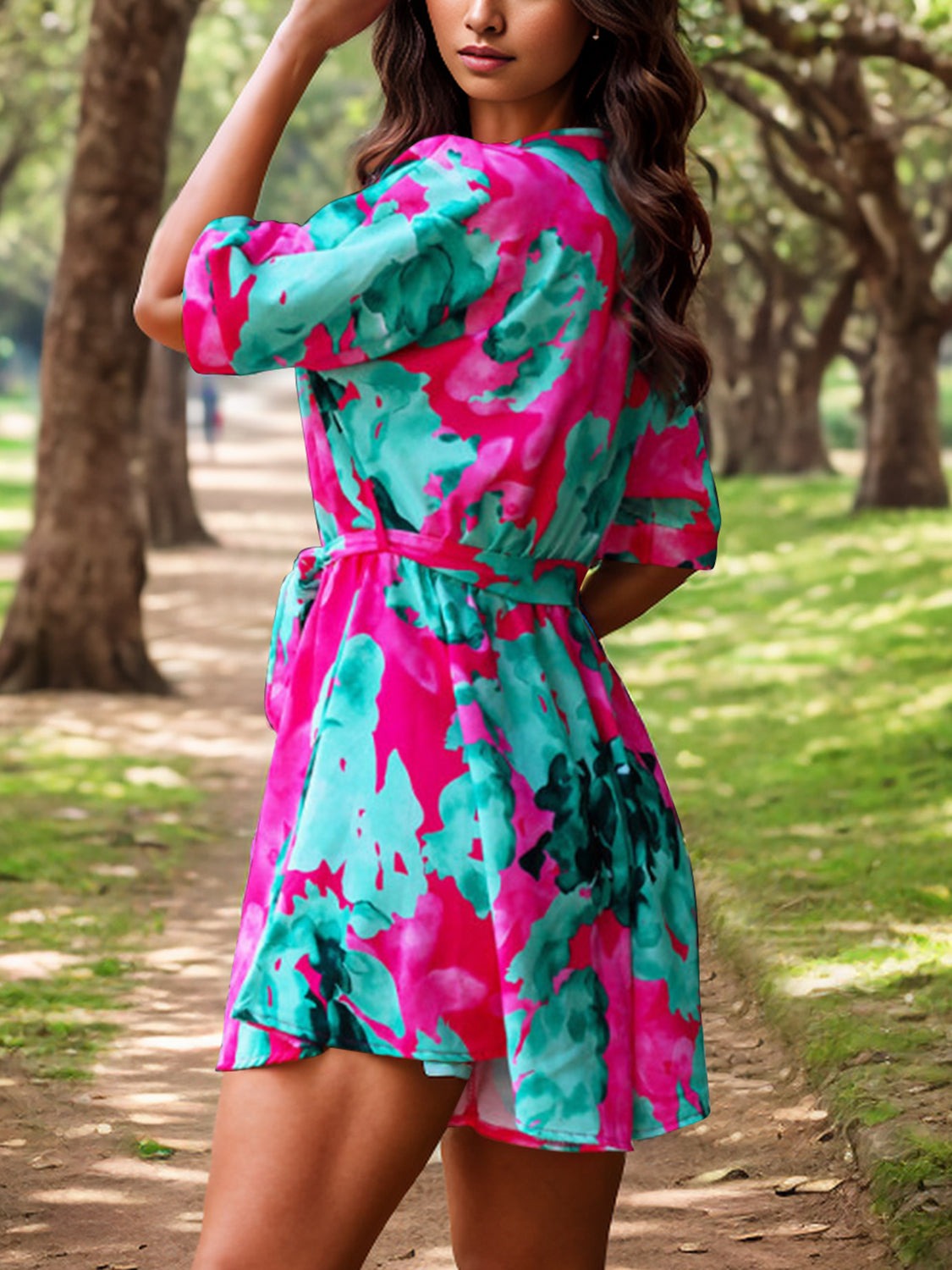 Printed Surplice Half Sleeve Romper