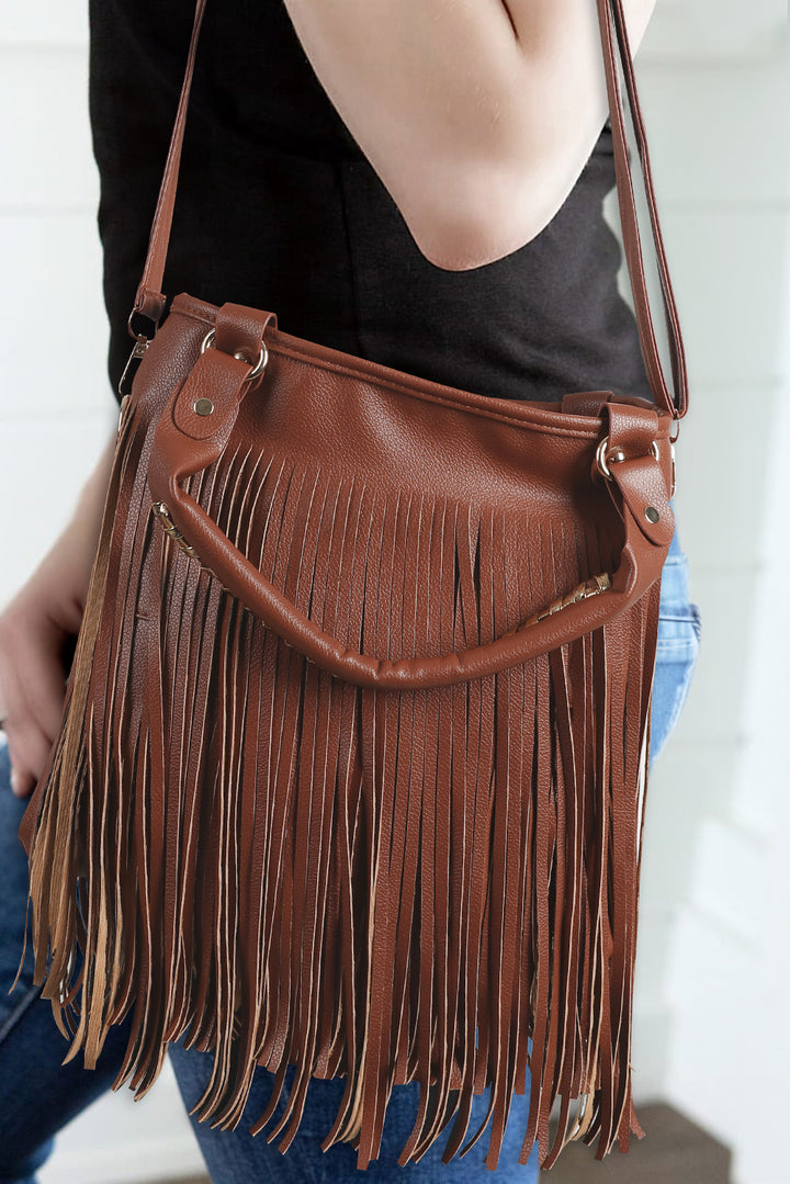 Chestnut Vintage Fringed Leather Shoulder Bag