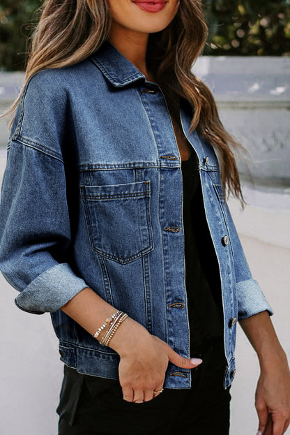 Light Blue Washed Oversized Pocketed Denim Jacket