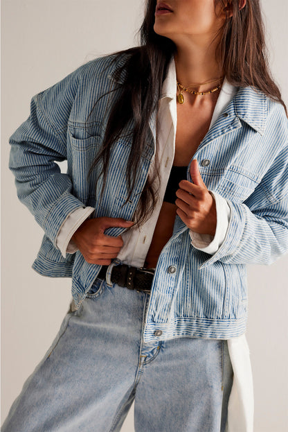 Light Blue Washed Oversized Pocketed Denim Jacket