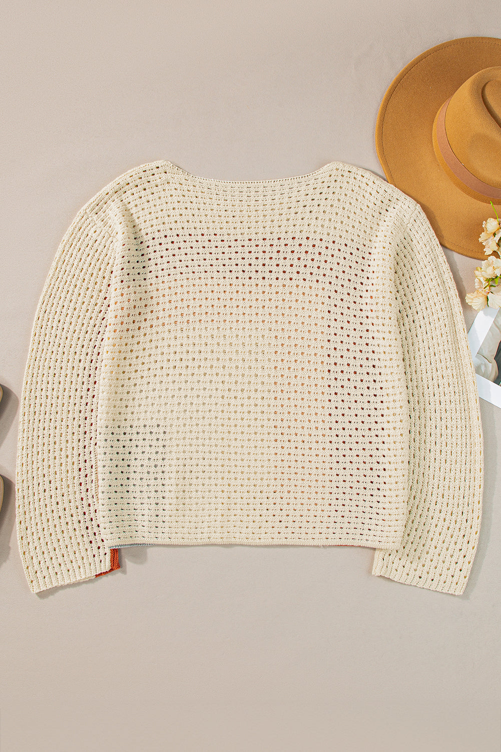 Apricot Pointelle Knit Colorblock Baggy Long Sleeve Top