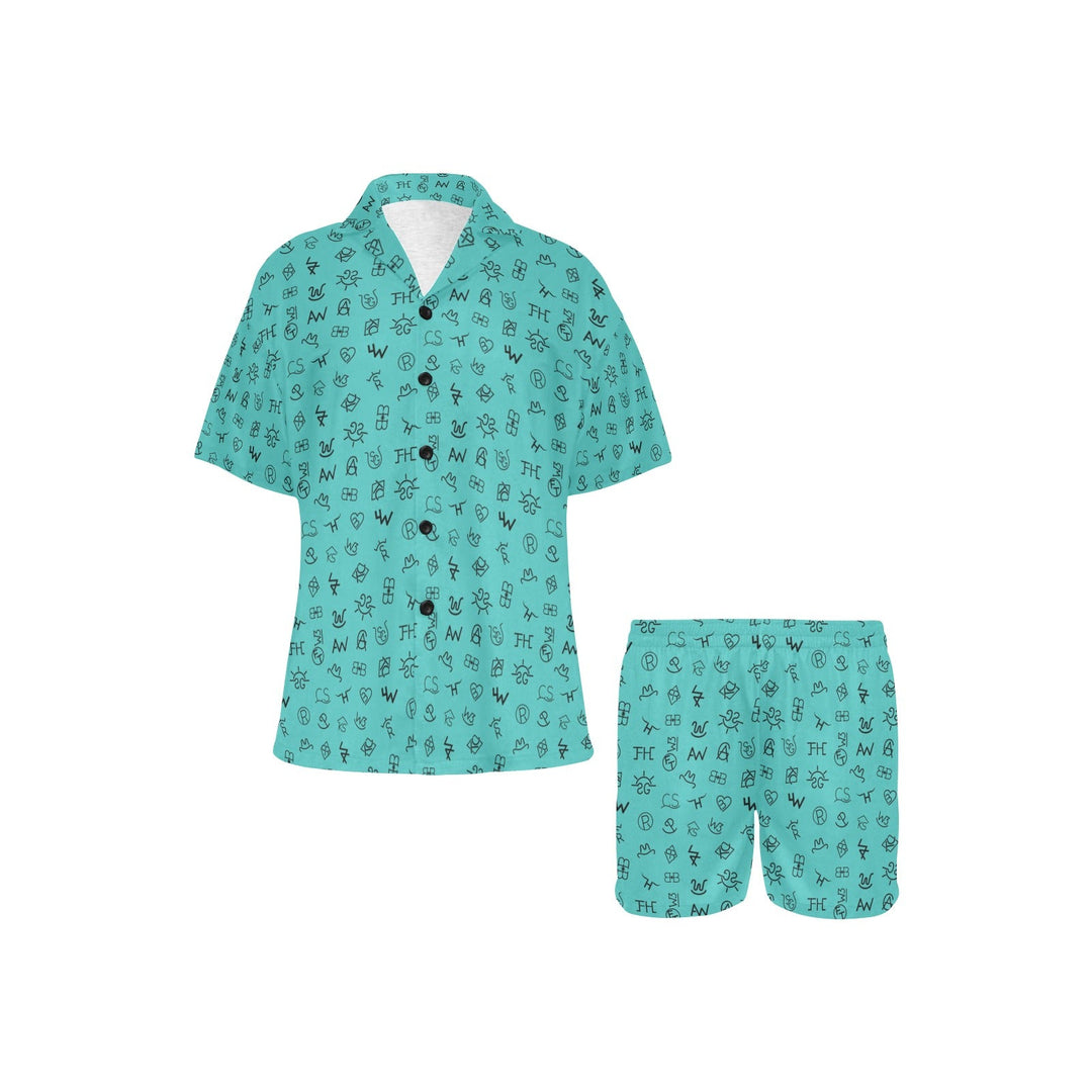 Mini Turquoise Cattle Brands Women's Western pajama Set