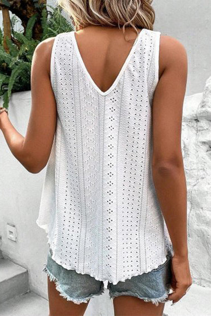 Mist Green Lace Crochet Splicing Eyelet V Neck Tank Top