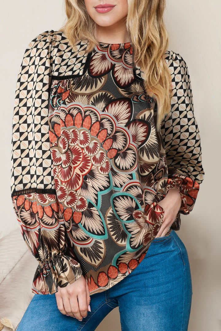 Bohemian Patterned Pullover Long Sleeve Blouse