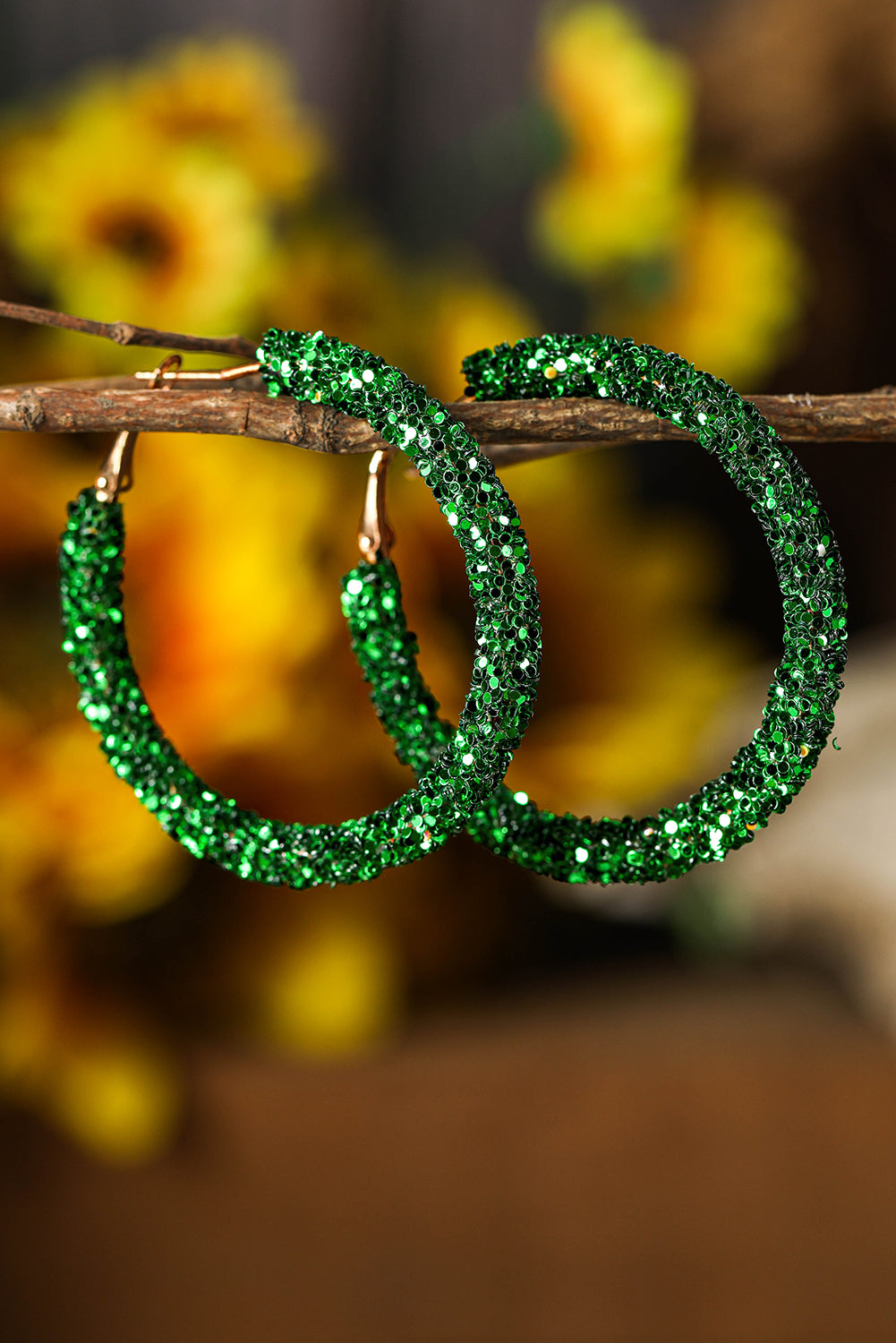 Dark Green Sequin Hoop Earrings