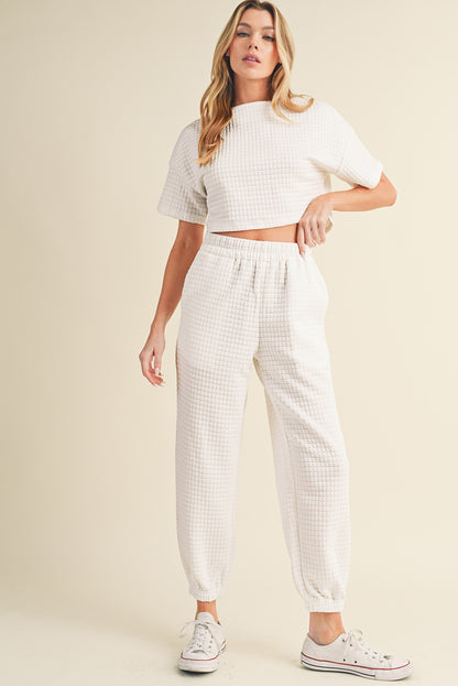 White Lattice Textured Cropped Tee