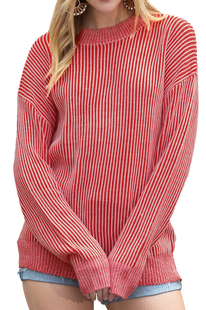 Black Stripe Ribbed Drop Shoulder Sweater
