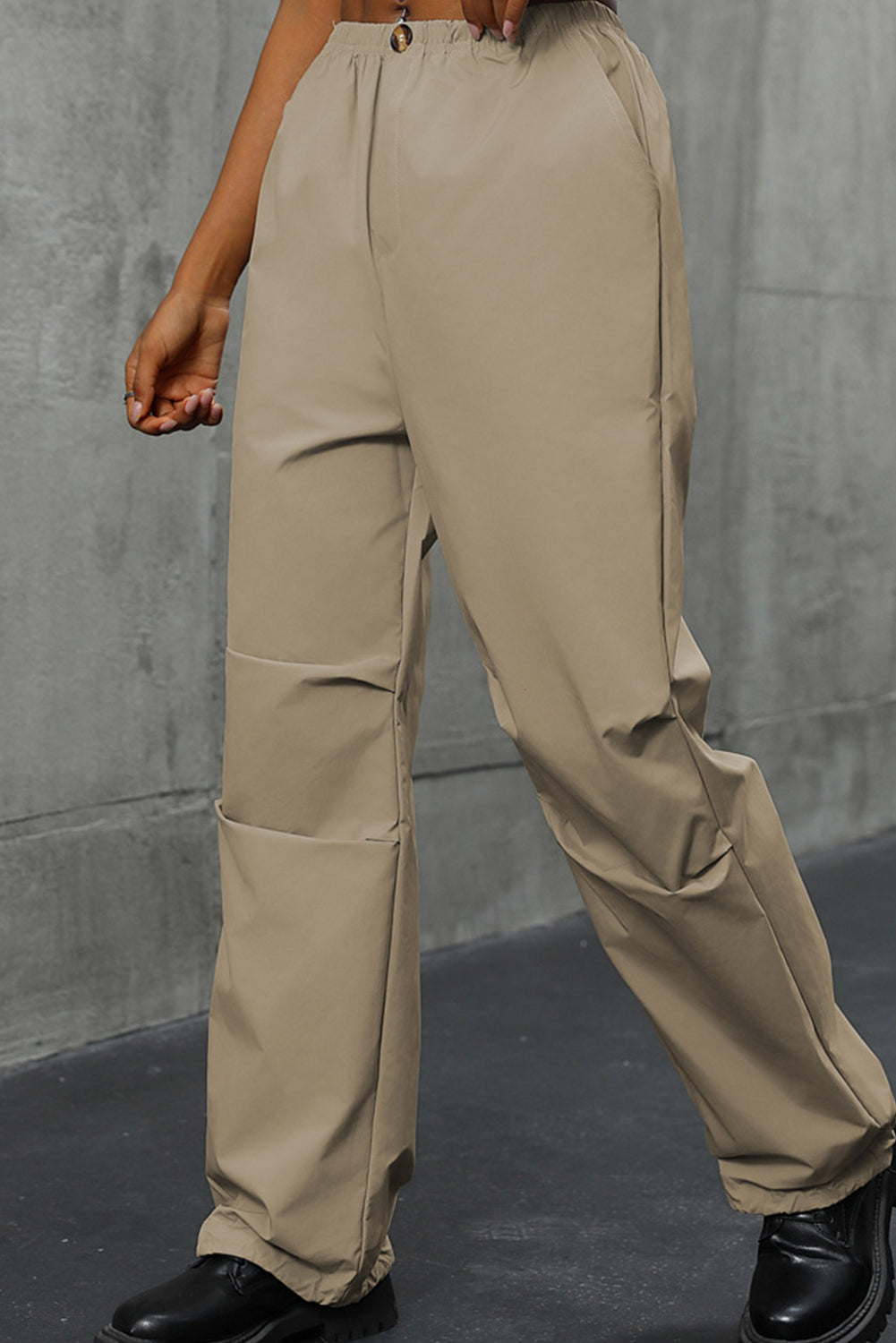 Parchment Elastic Waist Flap Pocket Cargo Pants