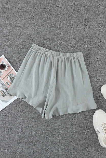 Khaki Casual Pocketed Ruffle High Waist Shorts