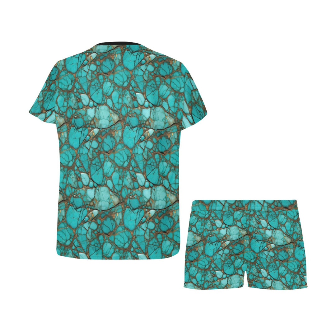 All Turquoise Women's Top and Shorts Pajama Set