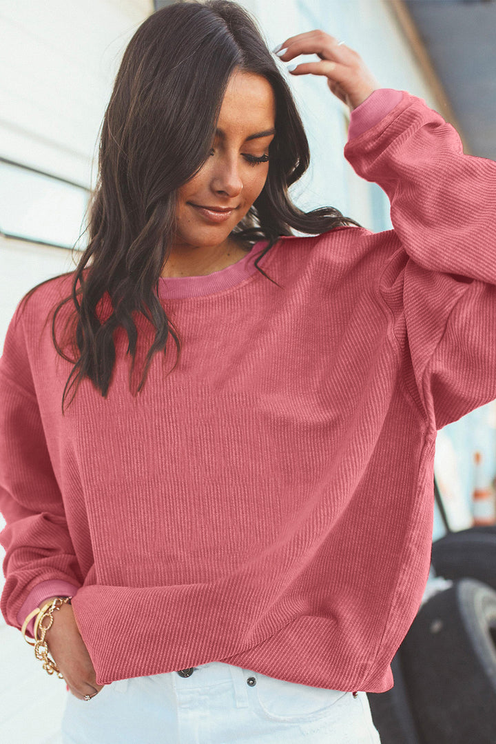 Apricot Drop Shoulder Ribbed Oversized Sweatshirt