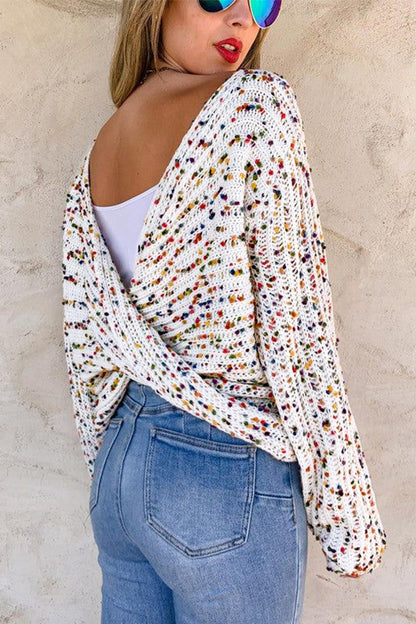 White Confetti Reversible Twist Sweater