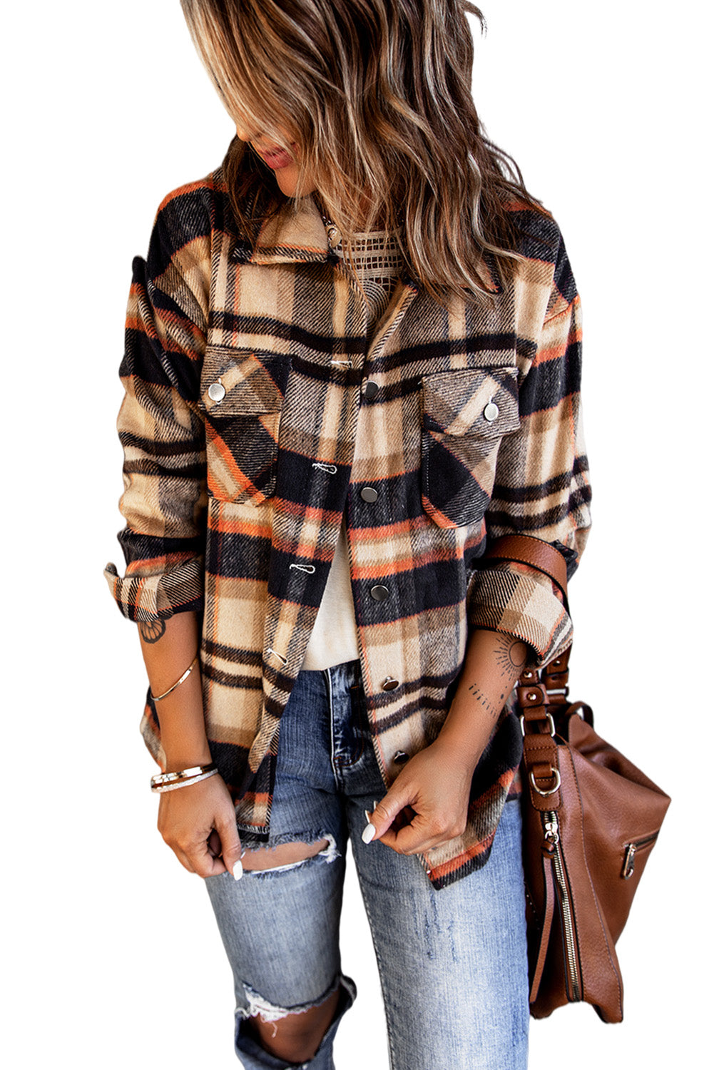 Red Plaid Button Front Pocket Shirt Shacket