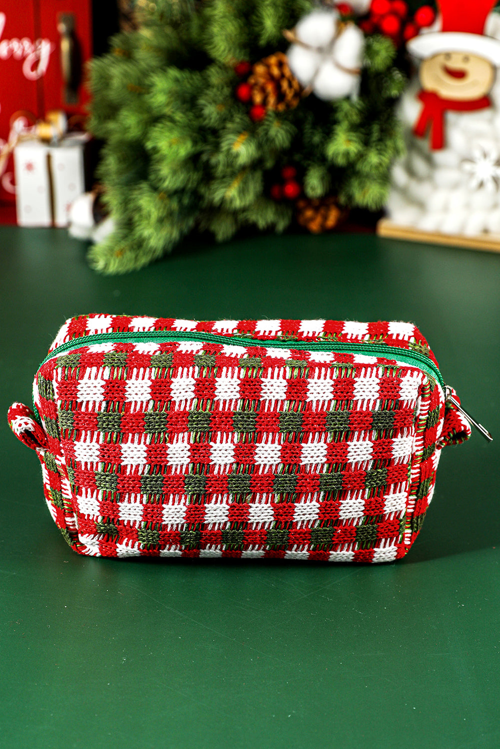 Racing Red Christmas Crochet Zipper Makeup Bag