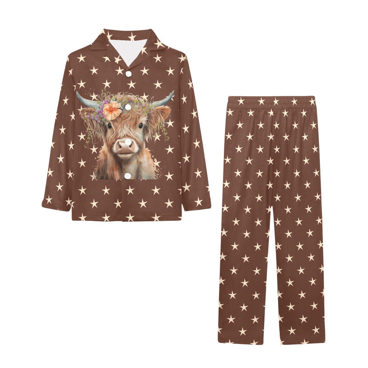 Cute Highland Stars Girl's Western Pajama Set