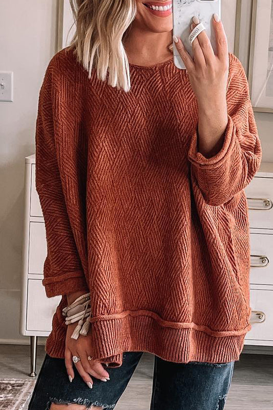 Gold Flame Loose Round Neck Textured Sweater