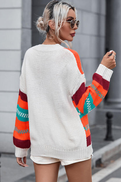 Striped Round Neck Long Sleeve Sweater